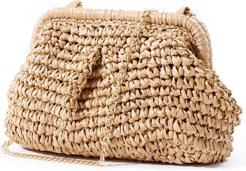 Geelyda Straw Clutch Purses for Women Cloud Dumpling Pouch Straw Crossbody Shoulder Handbag Summer Beach Woven Bag - Image 1